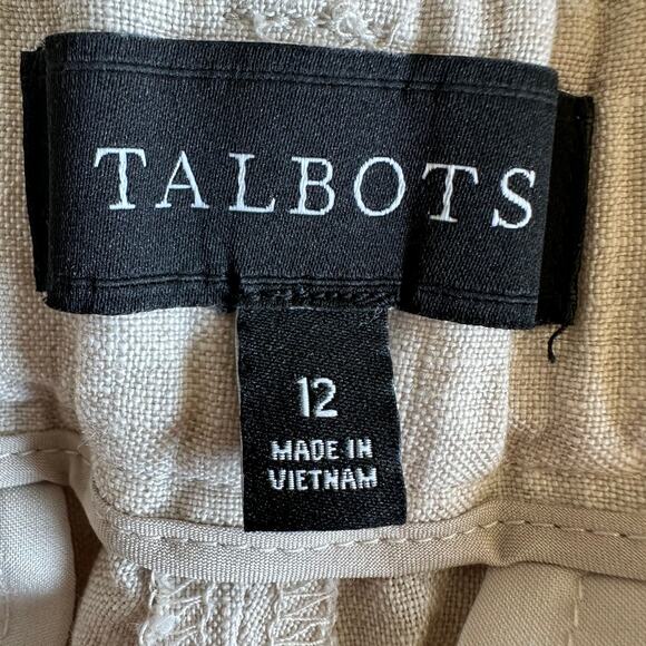 Talbots 100% Linen Wide Leg Crop Pants Trousers Comfort Waist Tan 12 Coastal - Picture 7 of 12